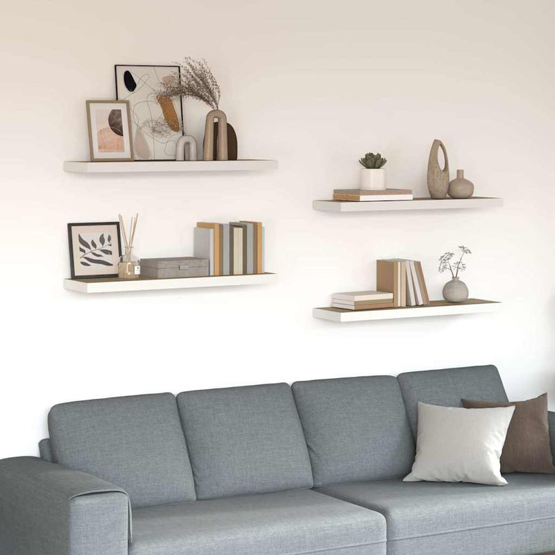 Rafturi perete suspendate 4 buc. stejar/alb 90x23,5x3,8 cm MDF