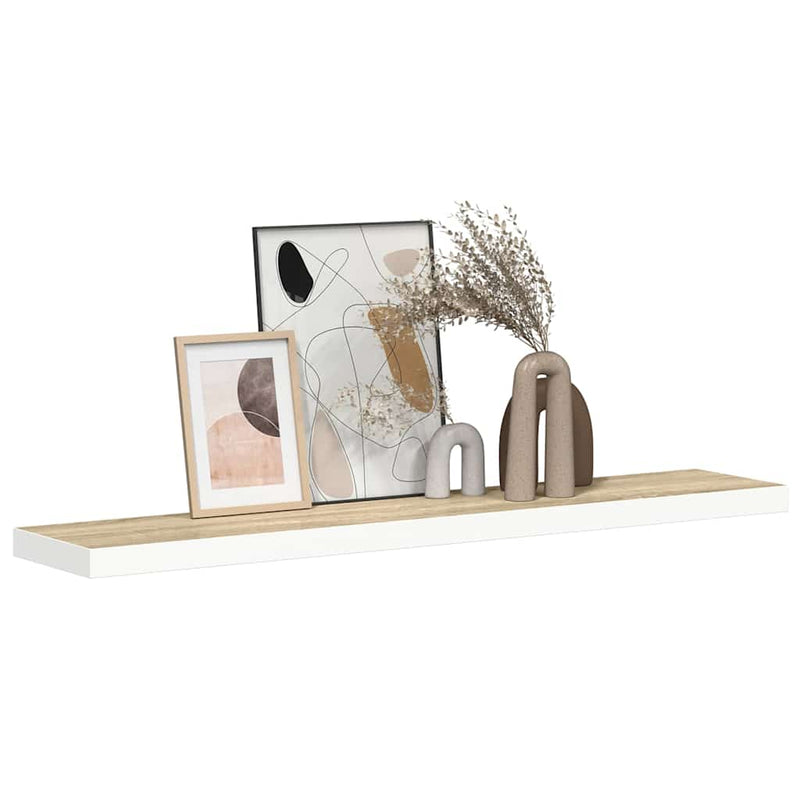 Raft de perete suspendat, stejar și alb, 120x23,5x3,8 cm, MDF