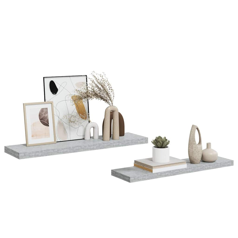 Rafturi perete suspendate 2 buc. gri beton 90x23,5x3,8 cm MDF