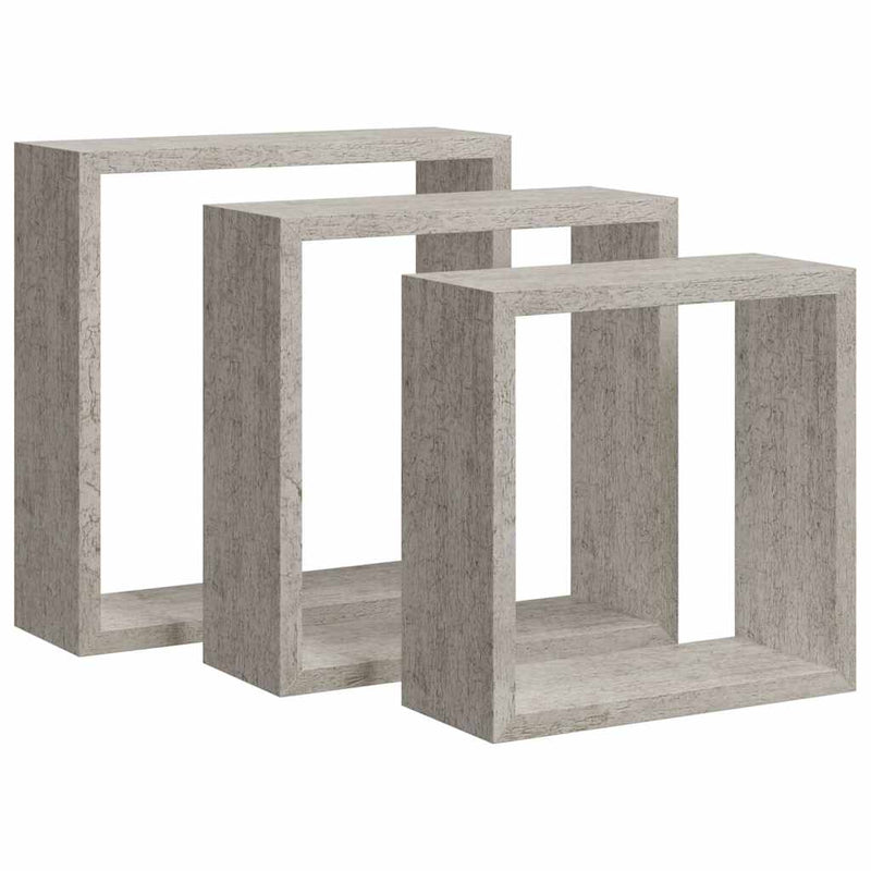 Rafturi de perete cub, 3 buc., gri beton