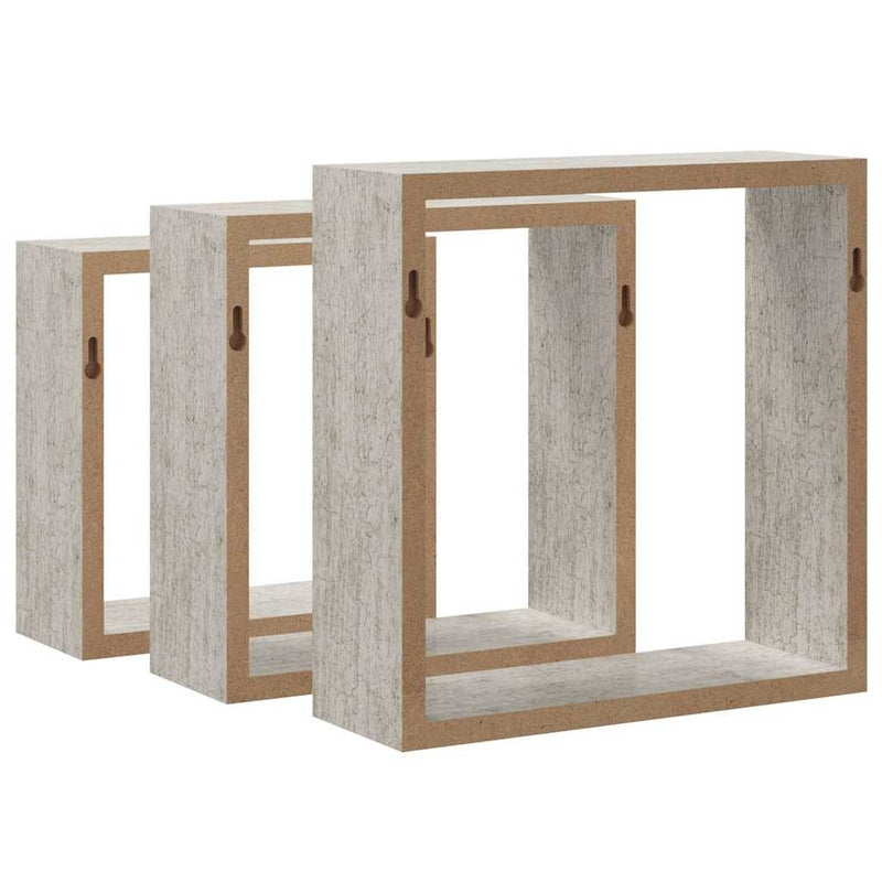 Rafturi de perete cub, 3 buc., gri beton