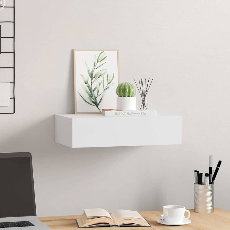 Raft de perete cu sertar, alb, 40x23,5x10 cm, MDF
