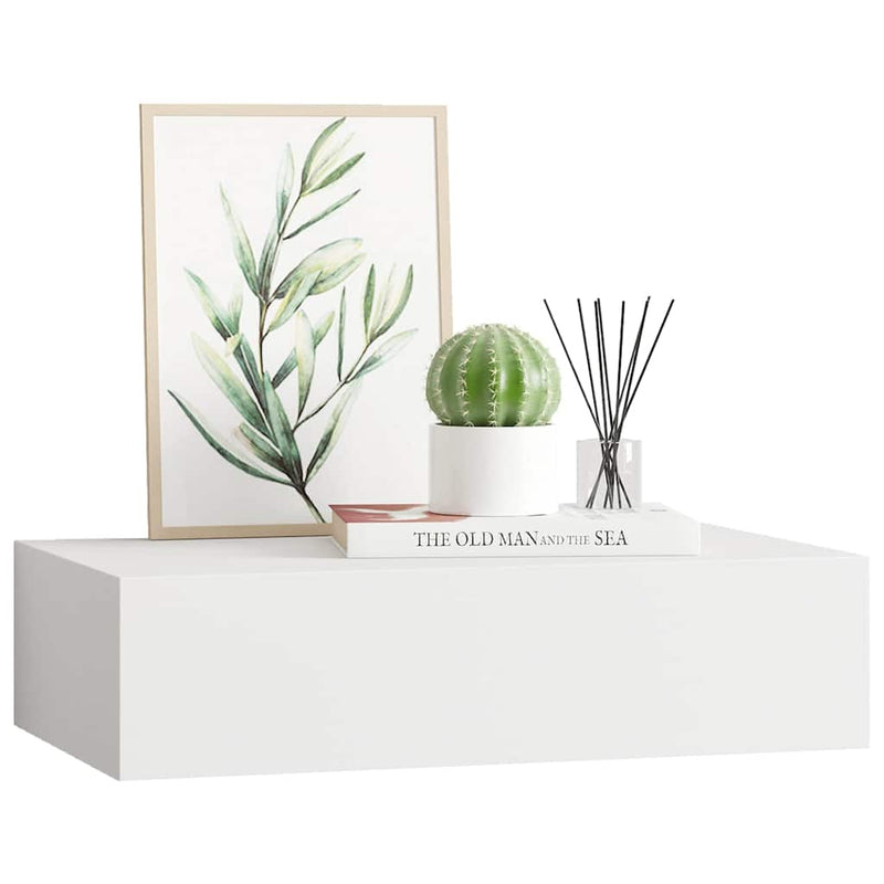 Raft de perete cu sertar, alb, 40x23,5x10 cm, MDF