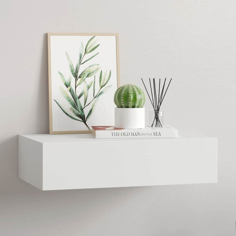 Raft de perete cu sertar, alb, 40x23,5x10 cm, MDF