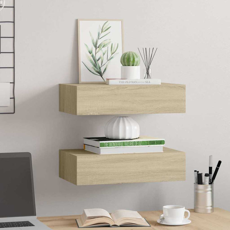 Dulapuri de perete cu sertar, 2 buc., stejar, 40x23,5x10 cm MDF