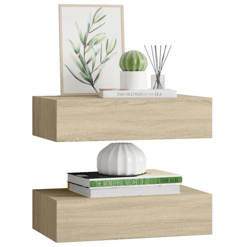 Dulapuri de perete cu sertar, 2 buc., stejar, 40x23,5x10 cm MDF