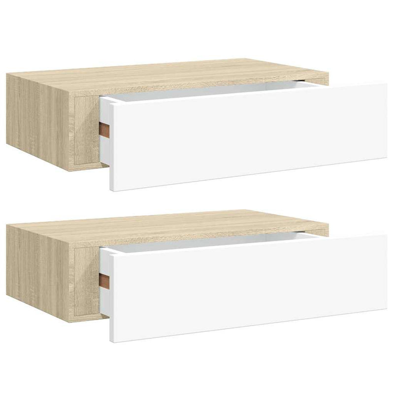 Dulapuri de perete cu sertar 2 buc stejar/alb 40x23,5x10 cm MDF