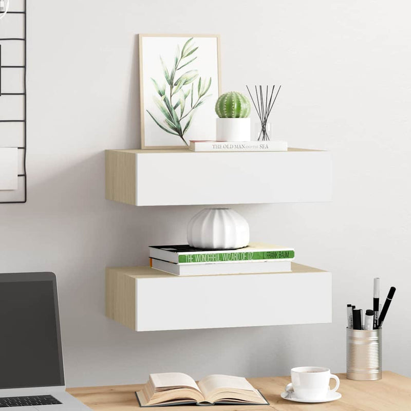Dulapuri de perete cu sertar 2 buc stejar/alb 40x23,5x10 cm MDF