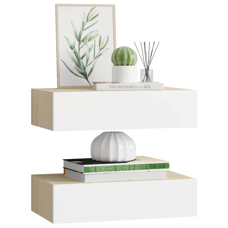 Dulapuri de perete cu sertar 2 buc stejar/alb 40x23,5x10 cm MDF