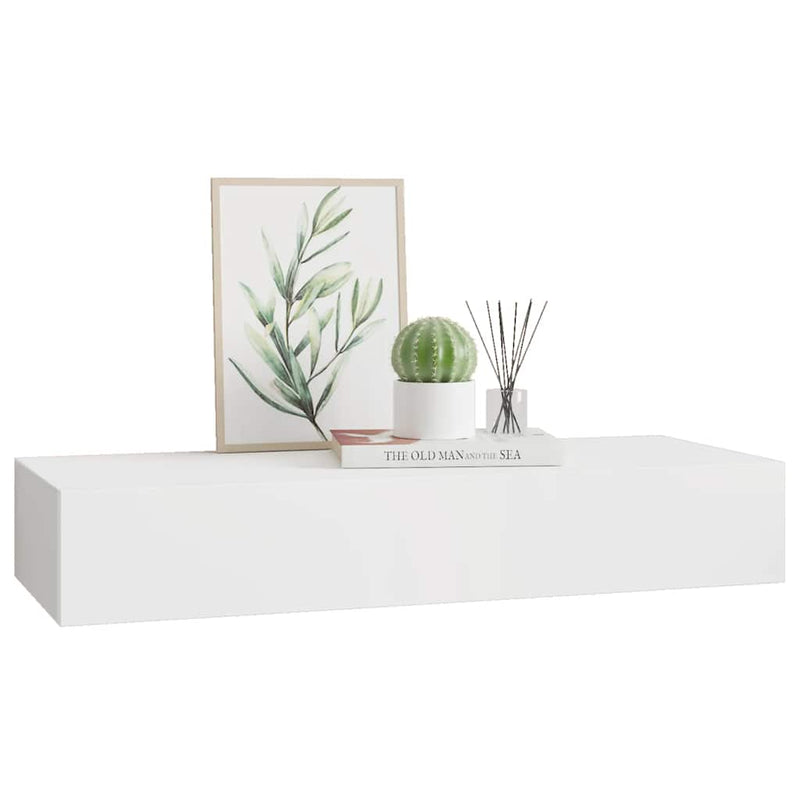 Raft de perete cu sertar, alb, 60x23,5x10 cm, MDF