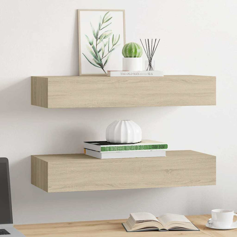 Dulapuri de perete cu sertare 2 buc. stejar 60x23,5x10 cm MDF