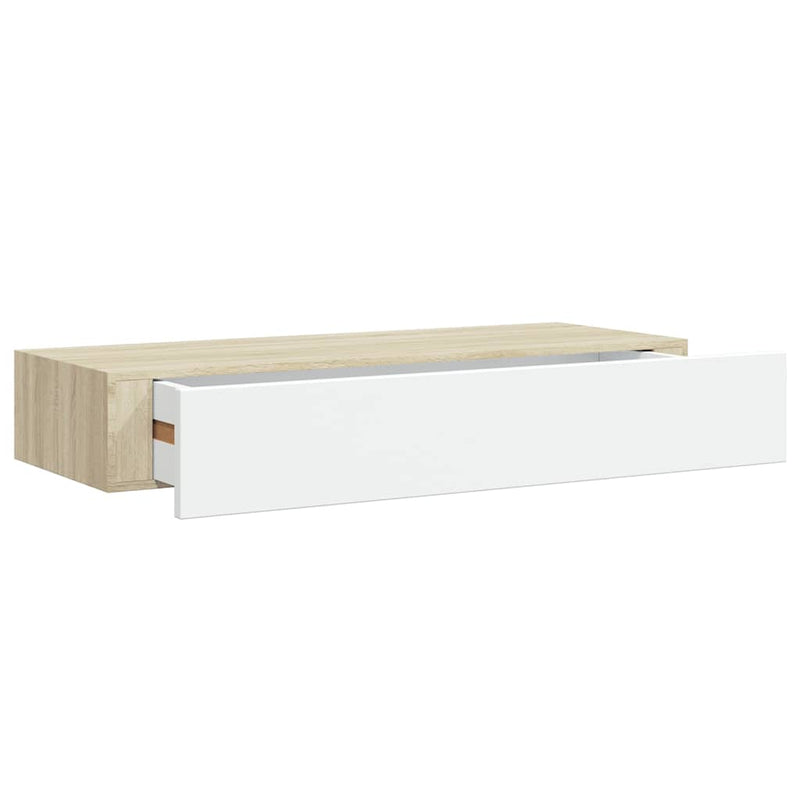 Raft de perete pentru sertare, stejar și alb, 60x23,5x10cm, MDF