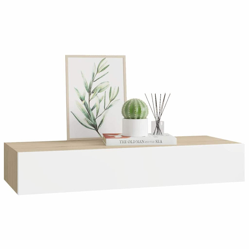 Raft de perete pentru sertare, stejar și alb, 60x23,5x10cm, MDF