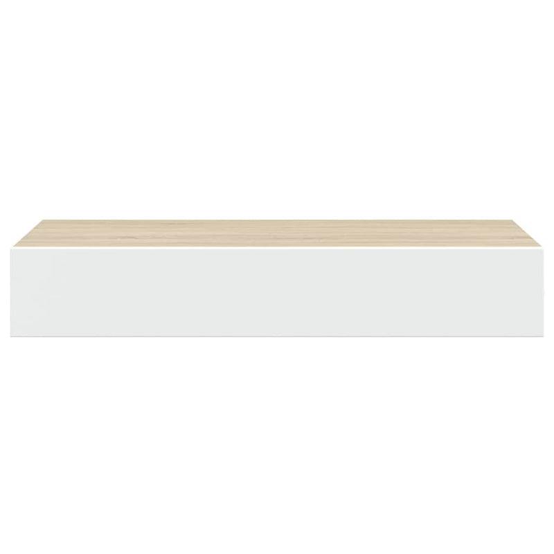 Raft de perete pentru sertare, stejar și alb, 60x23,5x10cm, MDF