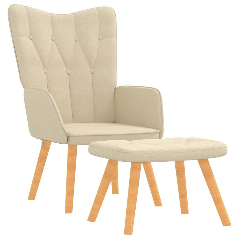 Scaun de relaxare cu taburet, crem, material textil