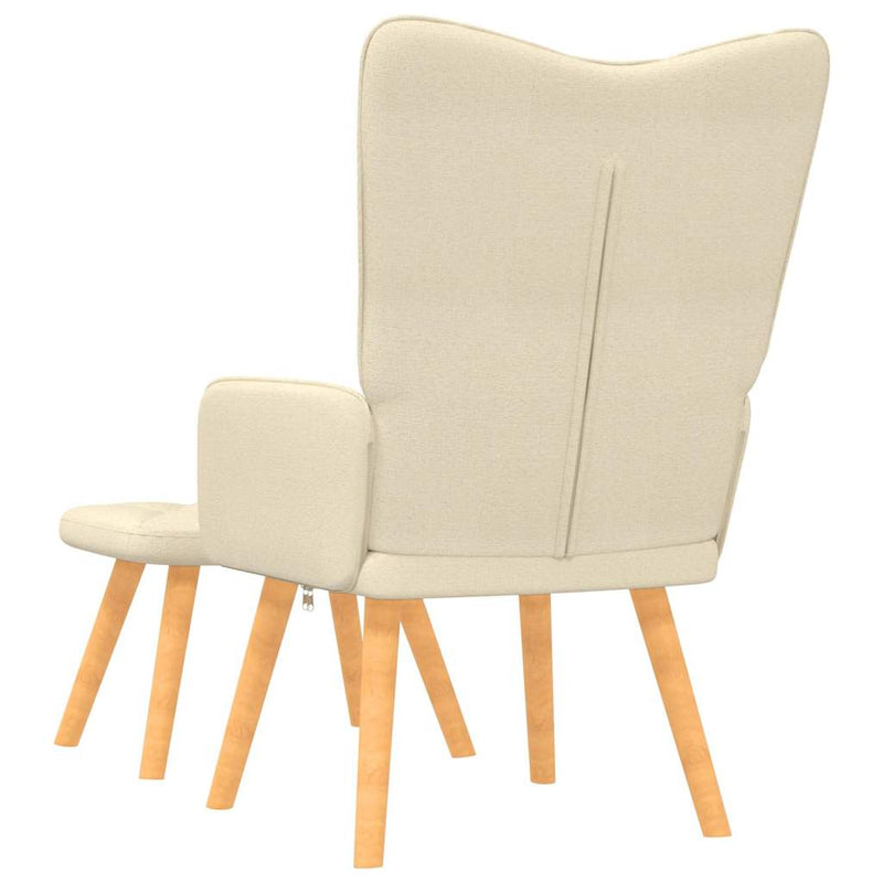 Scaun de relaxare cu taburet, crem, material textil