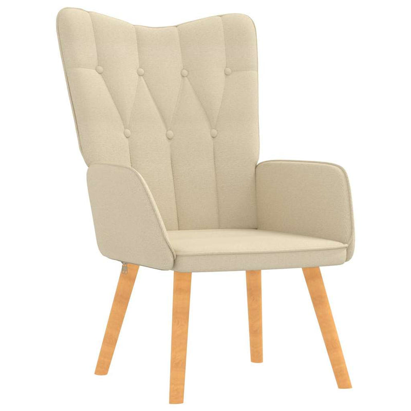 Scaun de relaxare cu taburet, crem, material textil