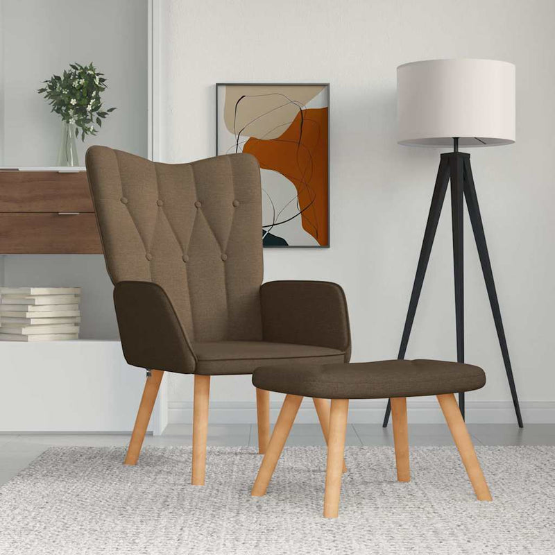 Scaun de relaxare cu taburet, maro, material textil