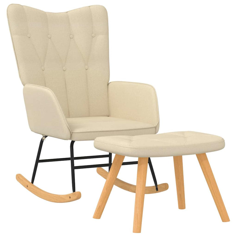 Scaun balansoar cu taburet, crem, textil