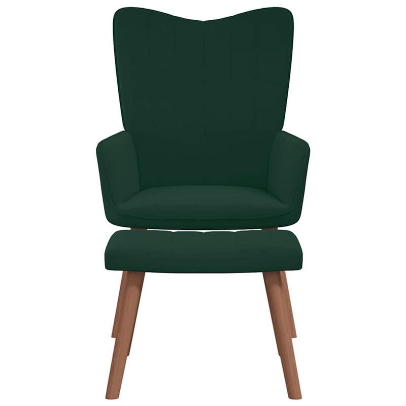 Scaun de relaxare cu taburet, verde închis, catifea