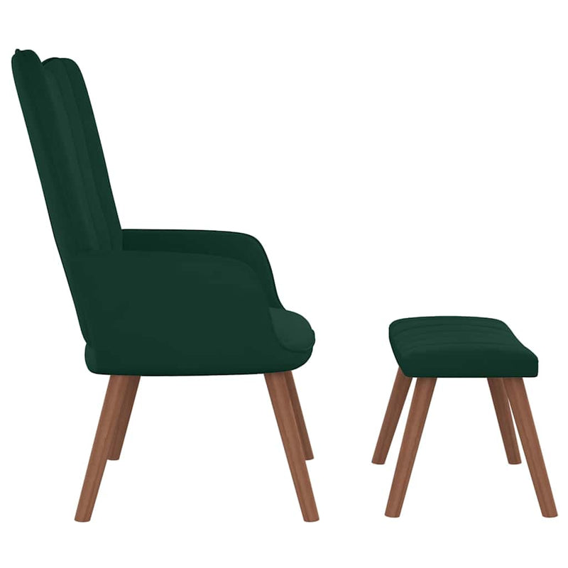 Scaun de relaxare cu taburet, verde închis, catifea
