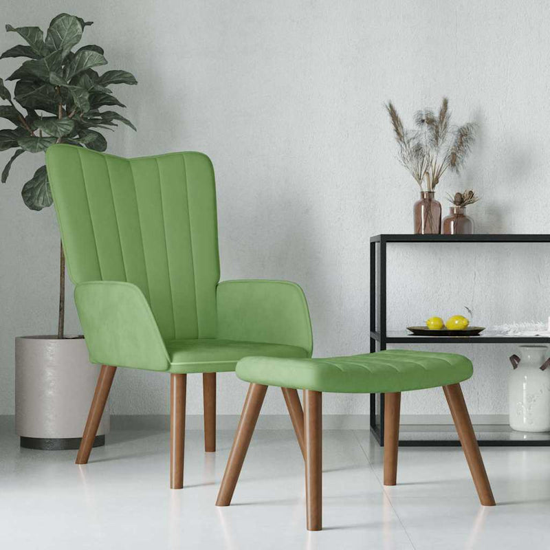 Scaun de relaxare cu taburet, verde deschis, catifea