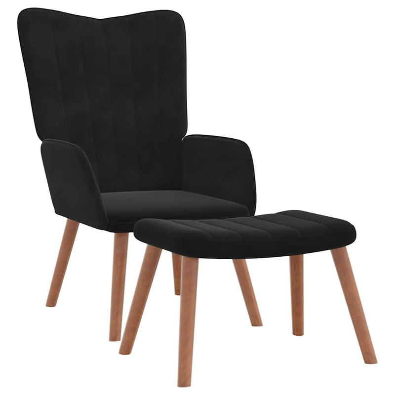 Scaun de relaxare cu taburet, negru, catifea