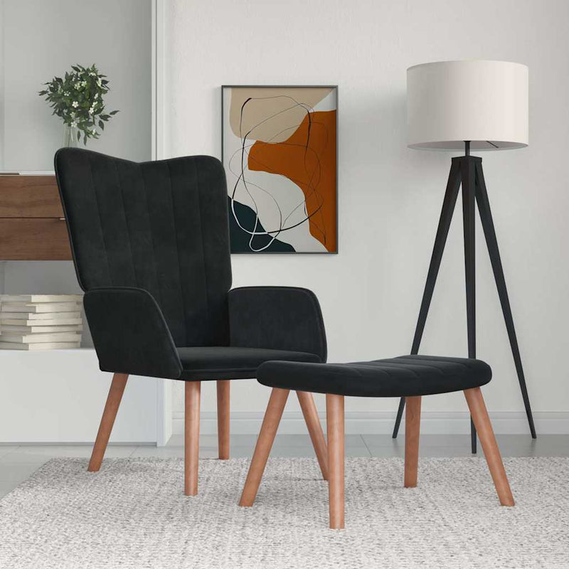 Scaun de relaxare cu taburet, negru, catifea