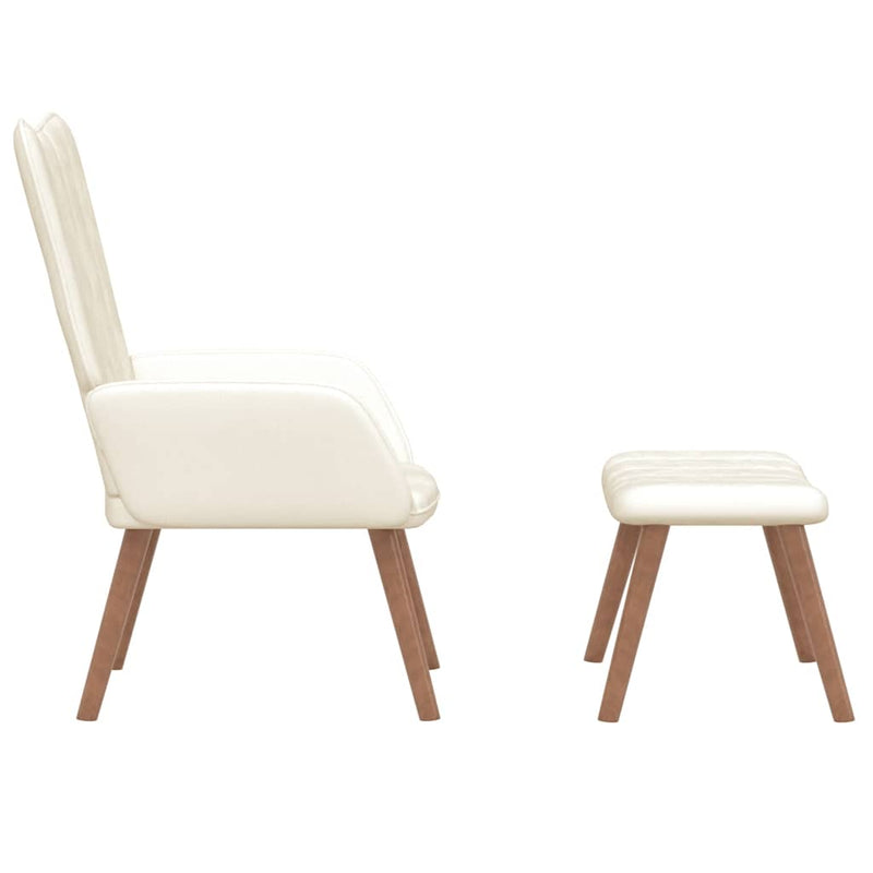 Scaun de relaxare cu taburet, alb crem, catifea