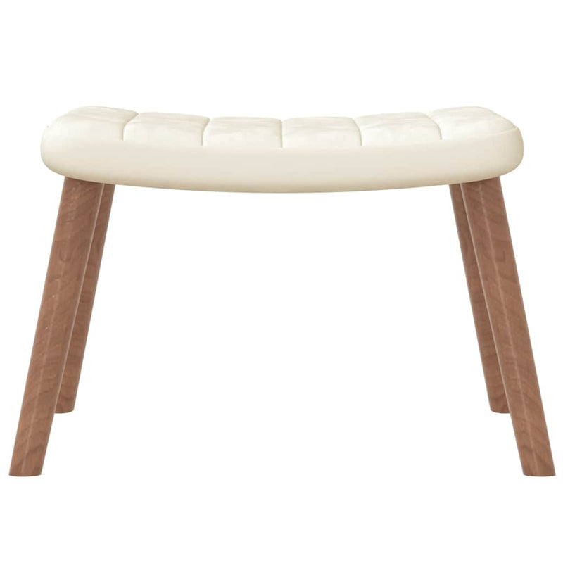 Scaun de relaxare cu taburet, alb crem, catifea