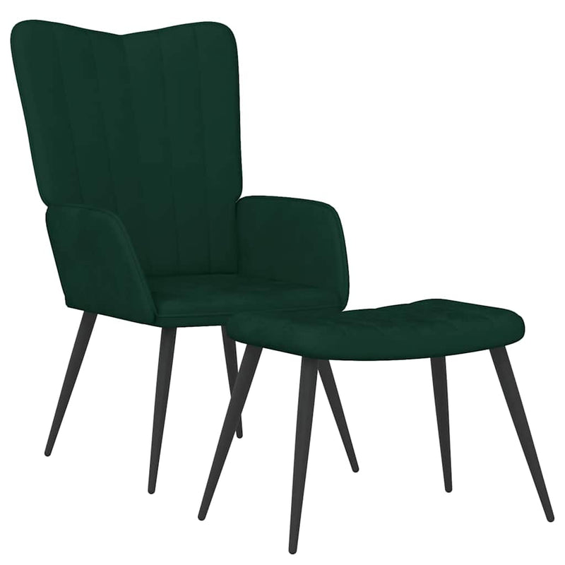 Scaun de relaxare cu taburet, verde închis, catifea