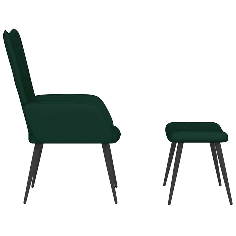 Scaun de relaxare cu taburet, verde închis, catifea
