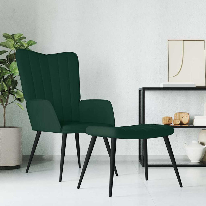 Scaun de relaxare cu taburet, verde închis, catifea