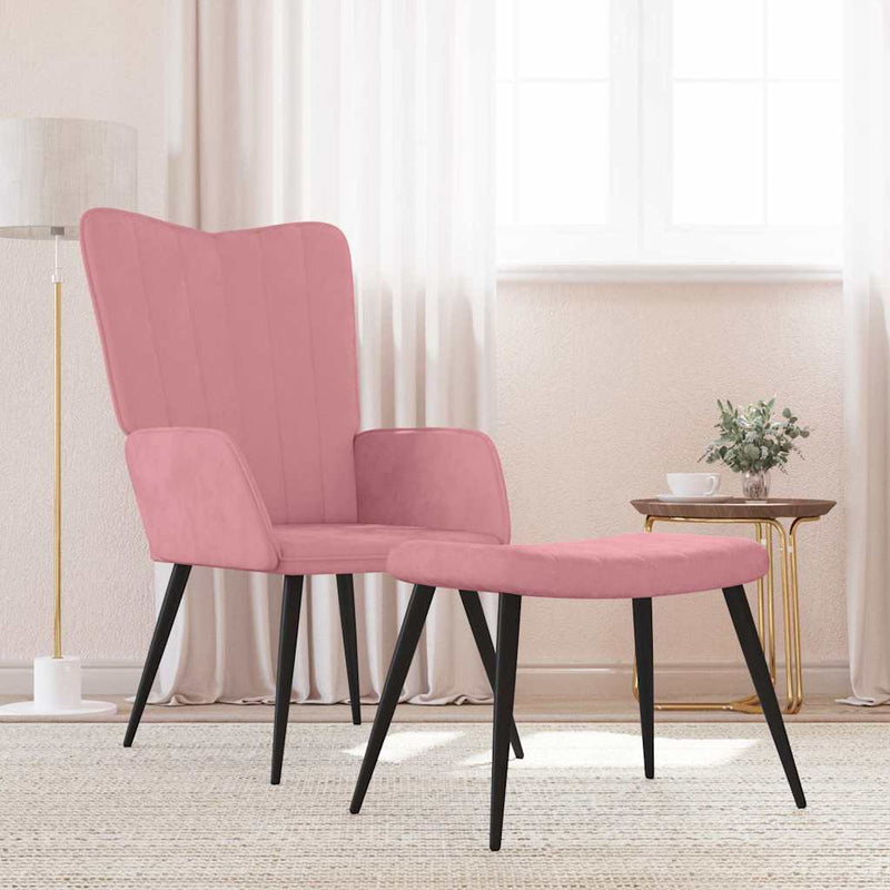 Scaun de relaxare cu taburet, roz, catifea