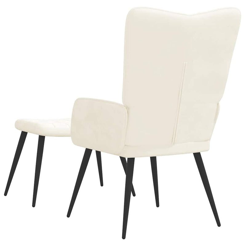 Scaun de relaxare cu taburet, alb crem, catifea