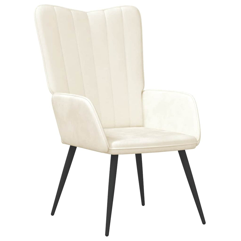 Scaun de relaxare cu taburet, alb crem, catifea