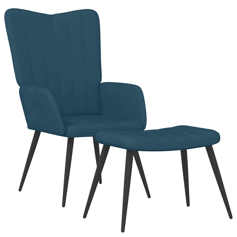 Scaun de relaxare cu taburet, albastru, catifea