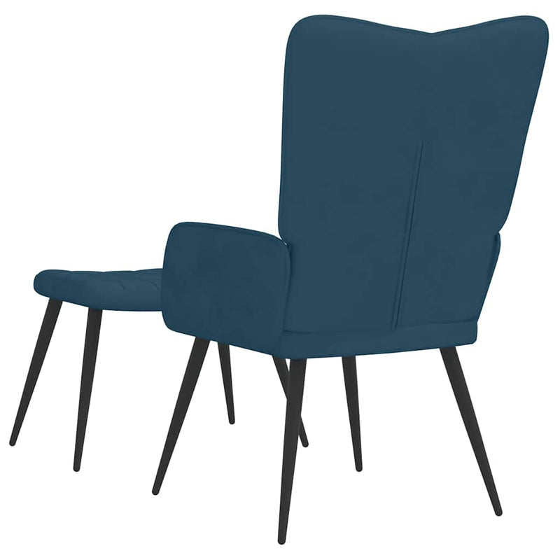 Scaun de relaxare cu taburet, albastru, catifea