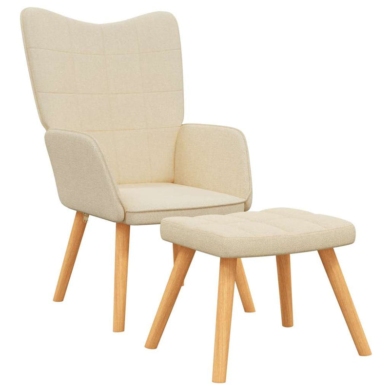 Scaun de relaxare cu taburet, crem, textil