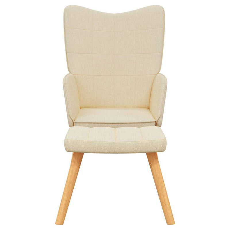 Scaun de relaxare cu taburet, crem, textil