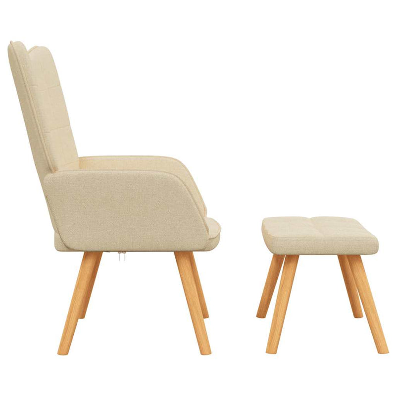 Scaun de relaxare cu taburet, crem, textil