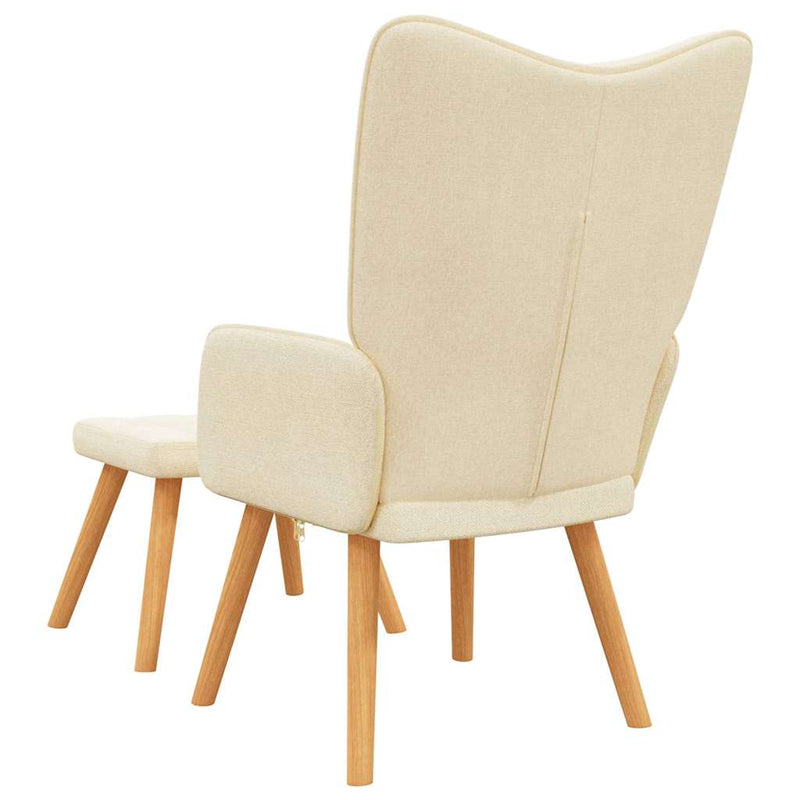 Scaun de relaxare cu taburet, crem, textil