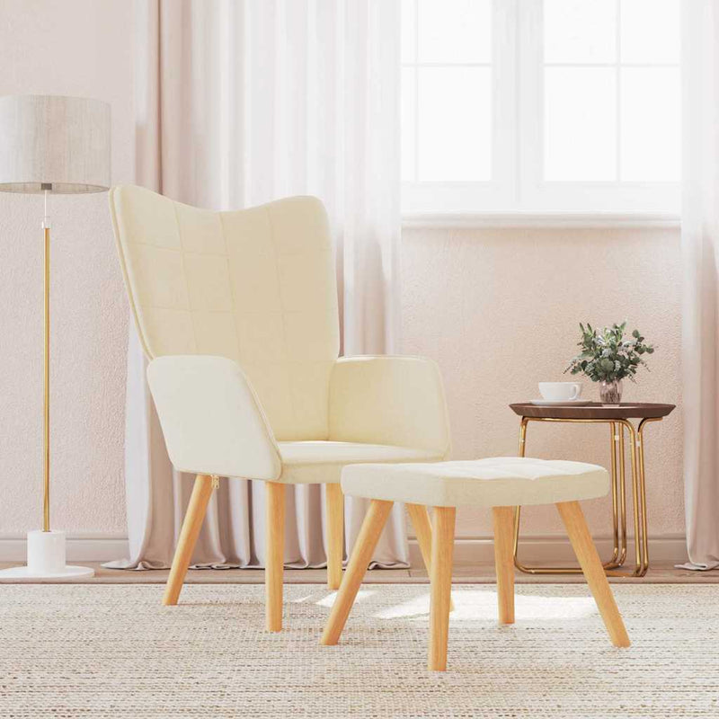 Scaun de relaxare cu taburet, crem, textil
