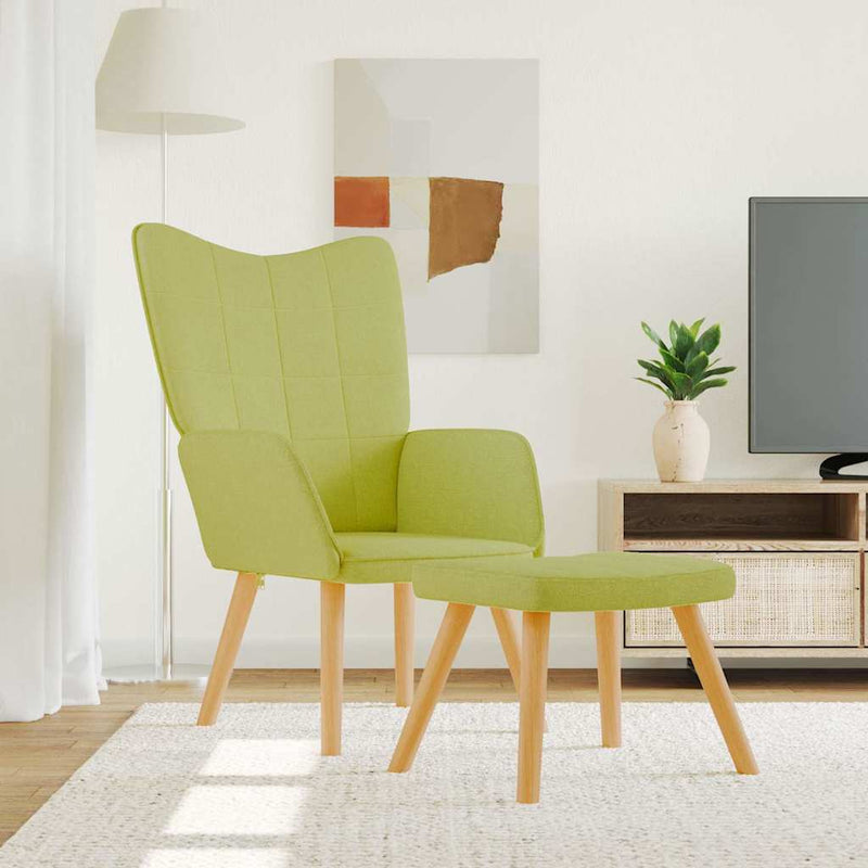Scaun de relaxare cu taburet, verde, textil
