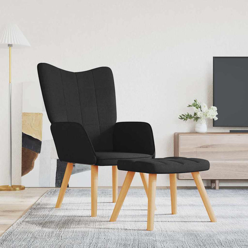 Scaun de relaxare cu taburet, negru, textil