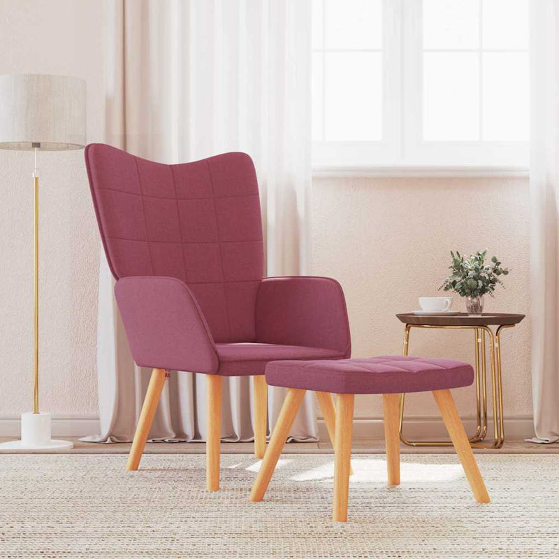 Scaun de relaxare cu taburet, roșu vin, textil