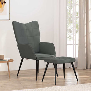 Scaun de relaxare cu taburet, gri închis, textil