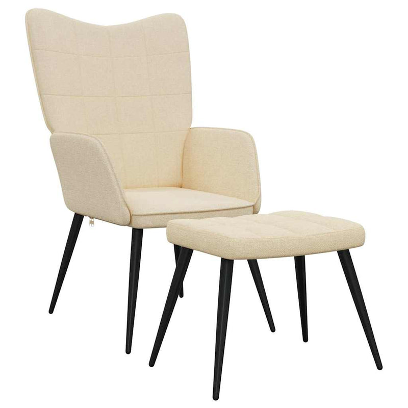 Scaun de relaxare cu taburet, crem, textil