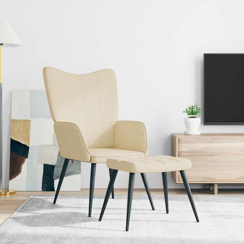 Scaun de relaxare cu taburet, crem, textil