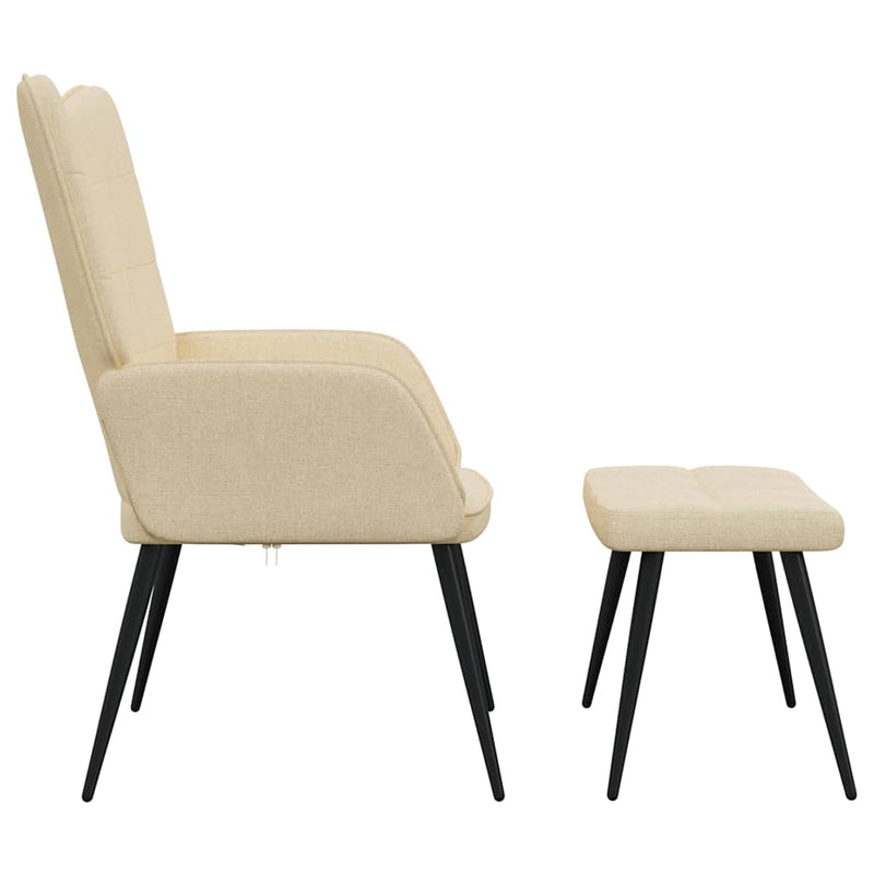 Scaun de relaxare cu taburet, crem, textil